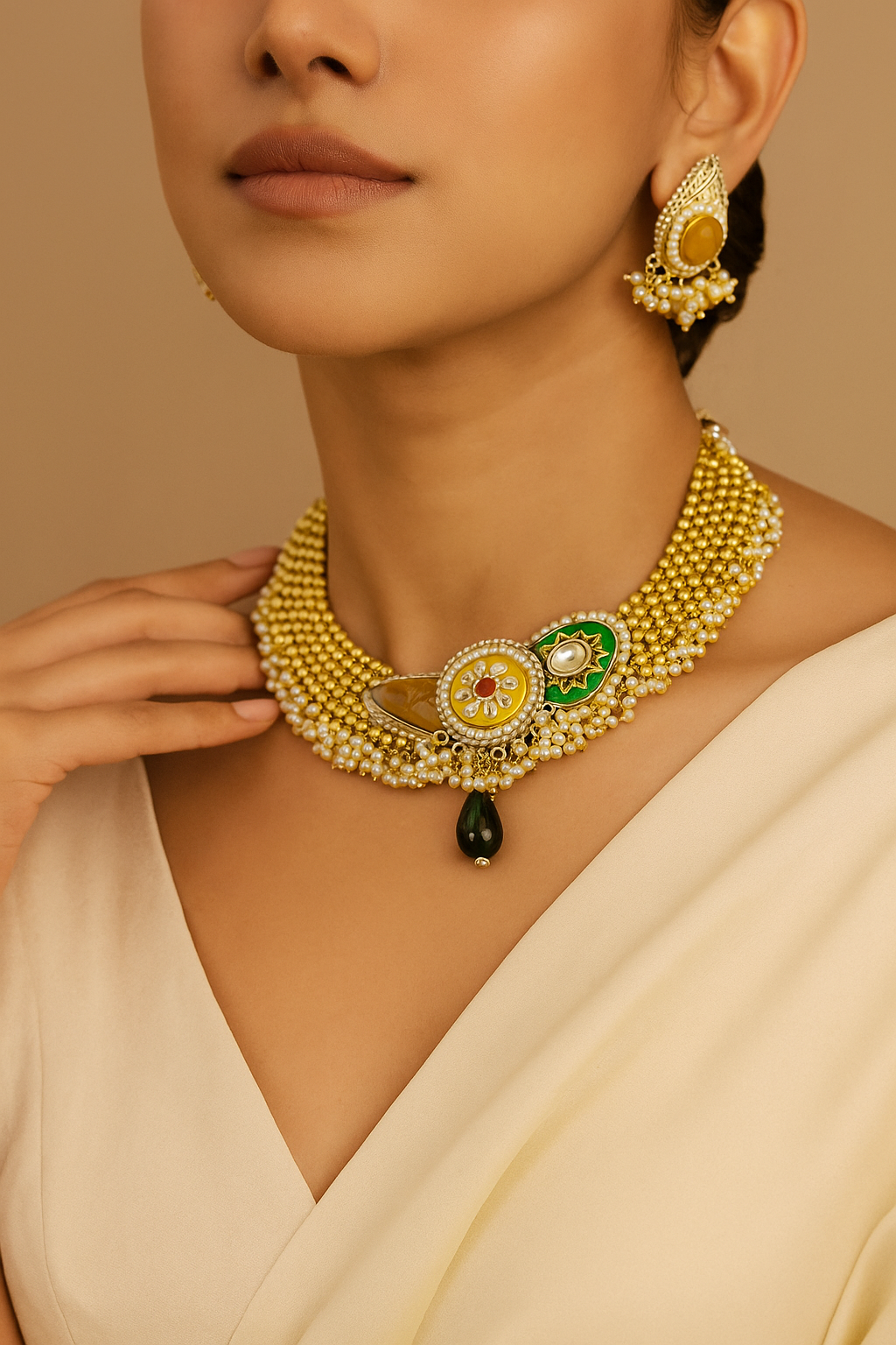 Regal Kundan Pearl Choker Set with Earrings